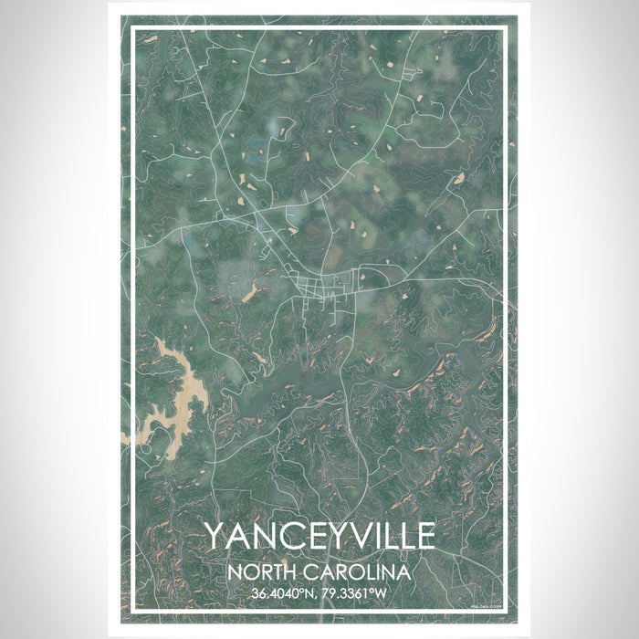 Yanceyville North Carolina Map Print Portrait Orientation in Afternoon Style With Shaded Background