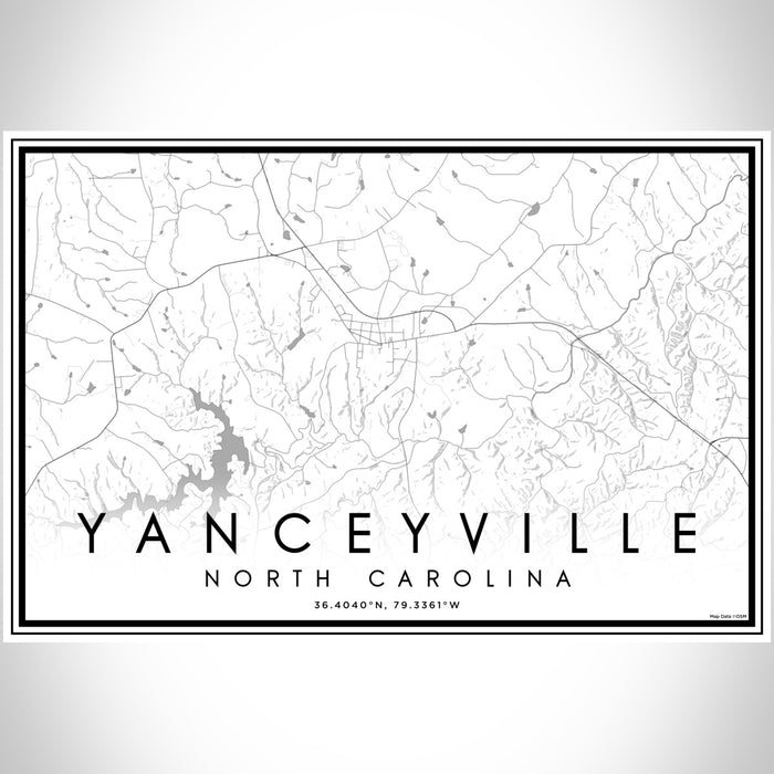 Yanceyville North Carolina Map Print Landscape Orientation in Classic Style With Shaded Background
