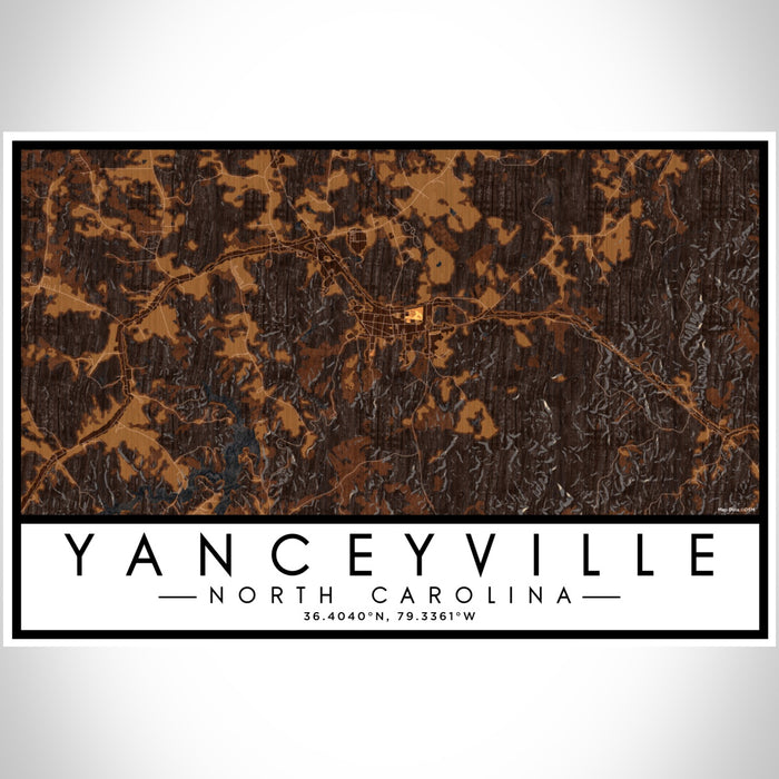 Yanceyville North Carolina Map Print Landscape Orientation in Ember Style With Shaded Background