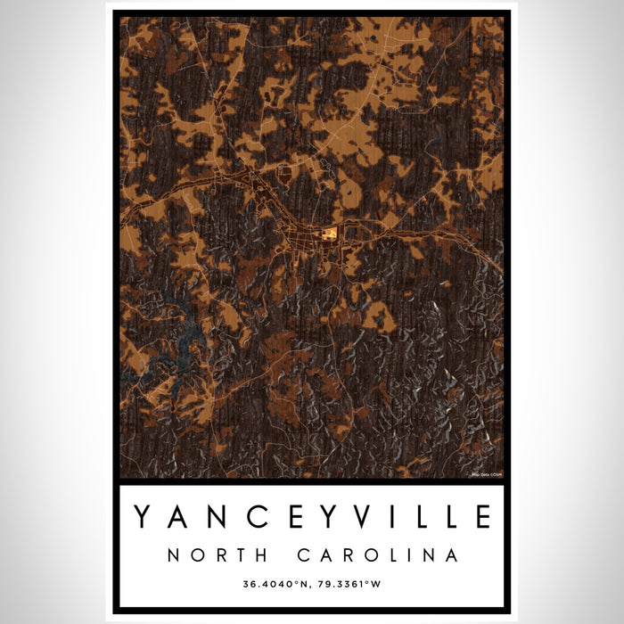 Yanceyville North Carolina Map Print Portrait Orientation in Ember Style With Shaded Background