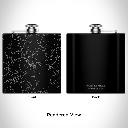 Rendered View of Yanceyville North Carolina Map Engraving on 6oz Stainless Steel Flask in Black