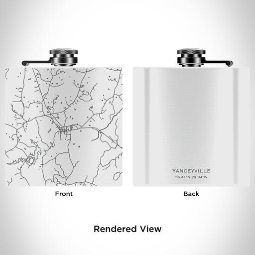 Rendered View of Yanceyville North Carolina Map Engraving on 6oz Stainless Steel Flask in White