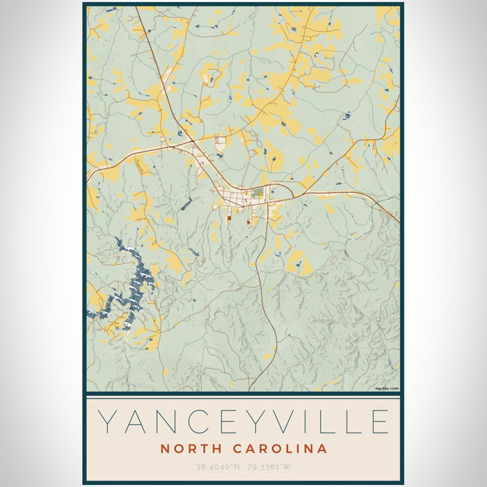 Yanceyville North Carolina Map Print Portrait Orientation in Woodblock Style With Shaded Background