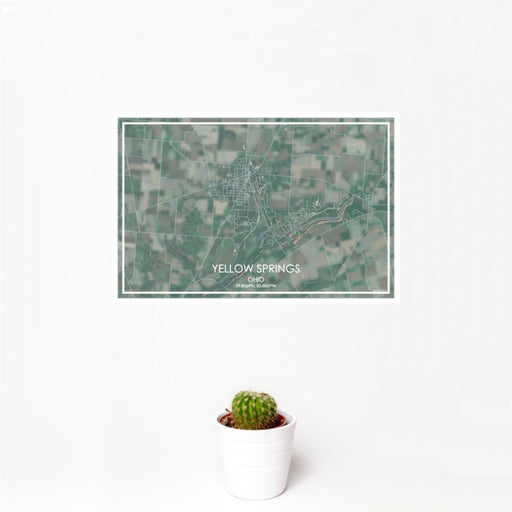 12x18 Yellow Springs Ohio Map Print Landscape Orientation in Afternoon Style With Small Cactus Plant in White Planter
