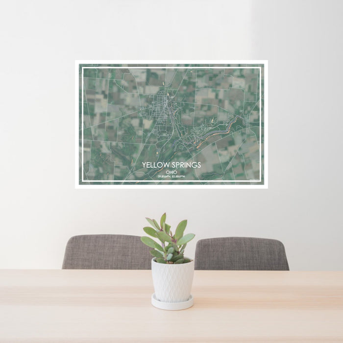 24x36 Yellow Springs Ohio Map Print Lanscape Orientation in Afternoon Style Behind 2 Chairs Table and Potted Plant