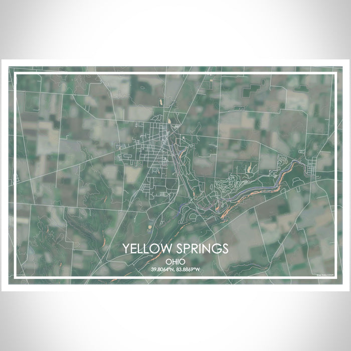 Yellow Springs Ohio Map Print Landscape Orientation in Afternoon Style With Shaded Background