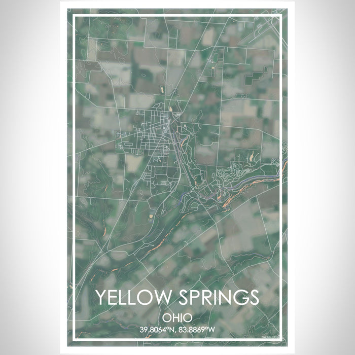 Yellow Springs Ohio Map Print Portrait Orientation in Afternoon Style With Shaded Background