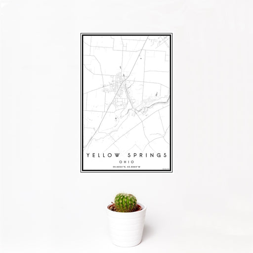 12x18 Yellow Springs Ohio Map Print Portrait Orientation in Classic Style With Small Cactus Plant in White Planter