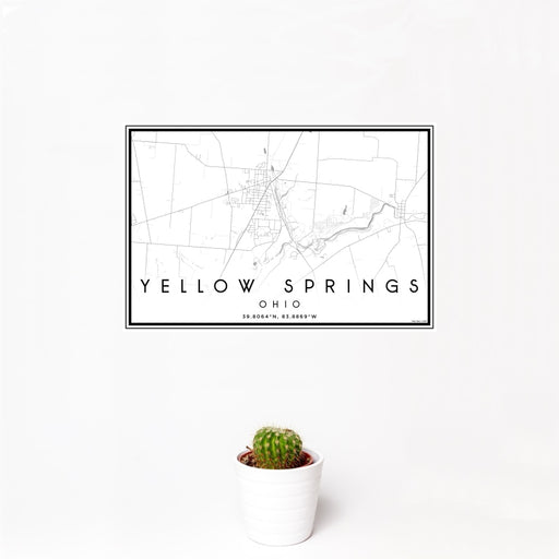 12x18 Yellow Springs Ohio Map Print Landscape Orientation in Classic Style With Small Cactus Plant in White Planter