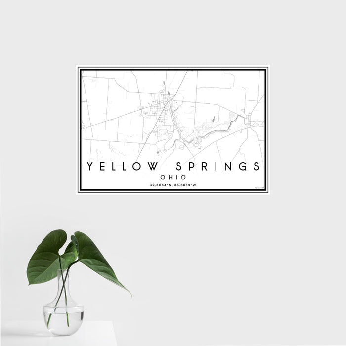16x24 Yellow Springs Ohio Map Print Landscape Orientation in Classic Style With Tropical Plant Leaves in Water