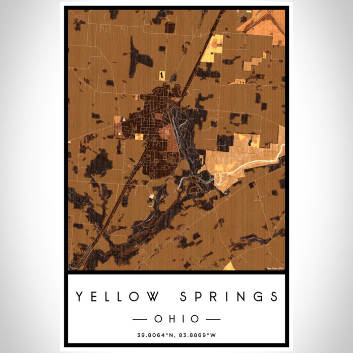 Yellow Springs Ohio Map Print Portrait Orientation in Ember Style With Shaded Background