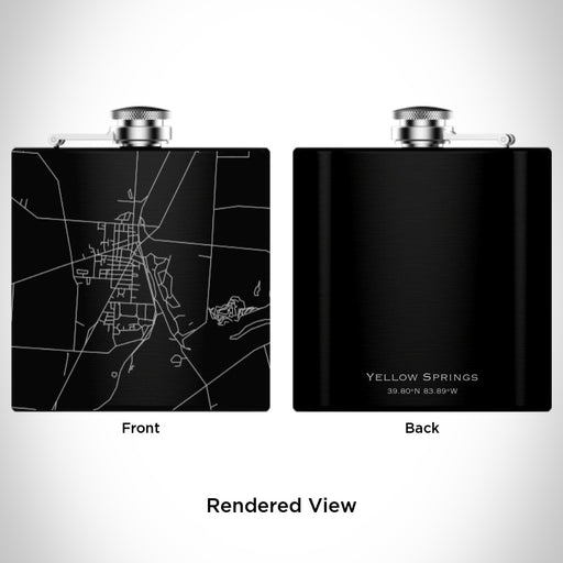 Rendered View of Yellow Springs Ohio Map Engraving on 6oz Stainless Steel Flask in Black