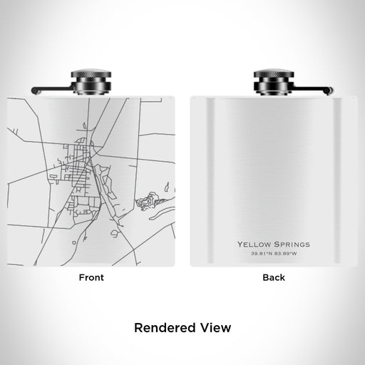 Rendered View of Yellow Springs Ohio Map Engraving on 6oz Stainless Steel Flask in White