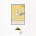 12x18 Yellow Springs Ohio Map Print Portrait Orientation in Woodblock Style With Small Cactus Plant in White Planter