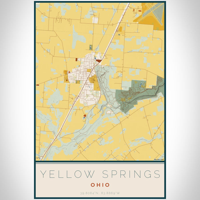 Yellow Springs Ohio Map Print Portrait Orientation in Woodblock Style With Shaded Background