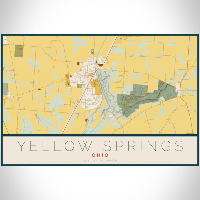 Yellow Springs Ohio Map Print Landscape Orientation in Woodblock Style With Shaded Background