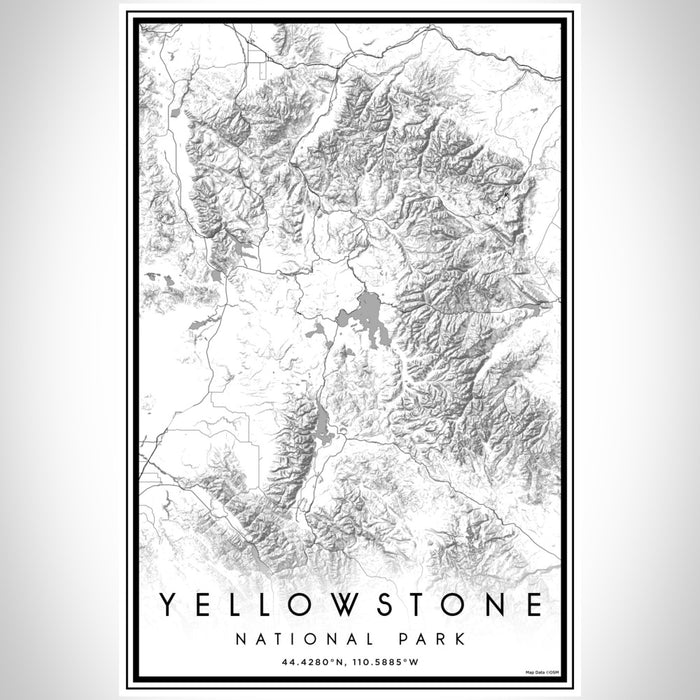 Yellowstone National Park Map Print Portrait Orientation in Classic Style With Shaded Background