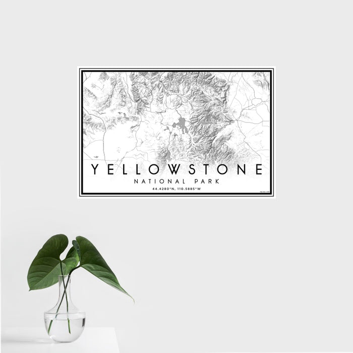 16x24 Yellowstone National Park Map Print Landscape Orientation in Classic Style With Tropical Plant Leaves in Water