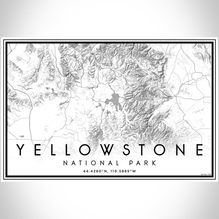 Yellowstone National Park Map Print Landscape Orientation in Classic Style With Shaded Background