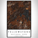 Yellowstone National Park Map Print Portrait Orientation in Ember Style With Shaded Background