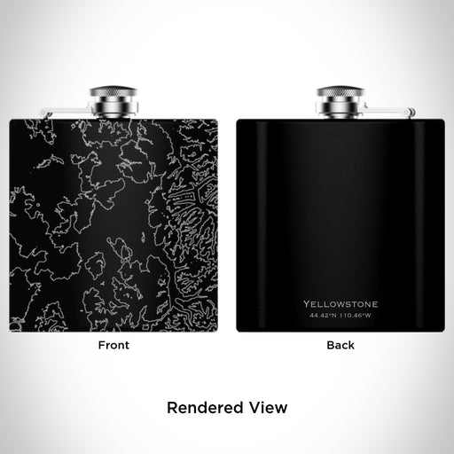 Rendered View of Yellowstone National Park Map Engraving on 6oz Stainless Steel Flask in Black