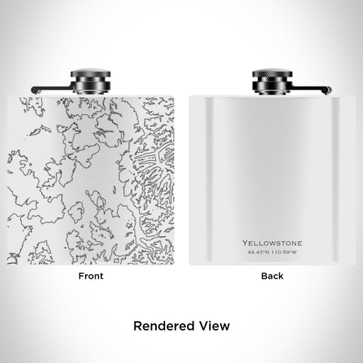 Rendered View of Yellowstone National Park Map Engraving on 6oz Stainless Steel Flask in White