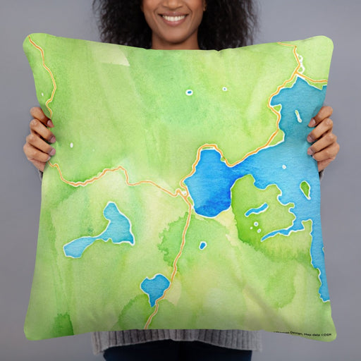 Person holding 22x22 Custom Yellowstone National Park Map Throw Pillow in Watercolor