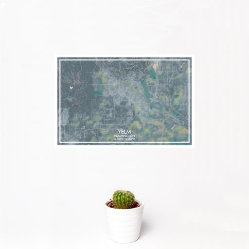 12x18 Yelm Washington Map Print Landscape Orientation in Afternoon Style With Small Cactus Plant in White Planter