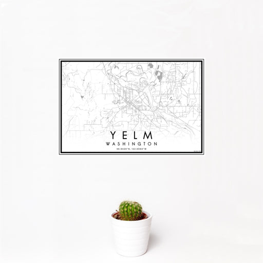 12x18 Yelm Washington Map Print Landscape Orientation in Classic Style With Small Cactus Plant in White Planter