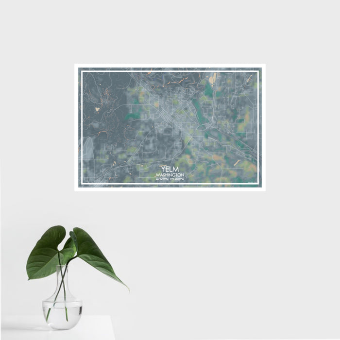 16x24 Yelm Washington Map Print Landscape Orientation in Afternoon Style With Tropical Plant Leaves in Water