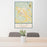 24x36 Yelm Washington Map Print Portrait Orientation in Woodblock Style Behind 2 Chairs Table and Potted Plant