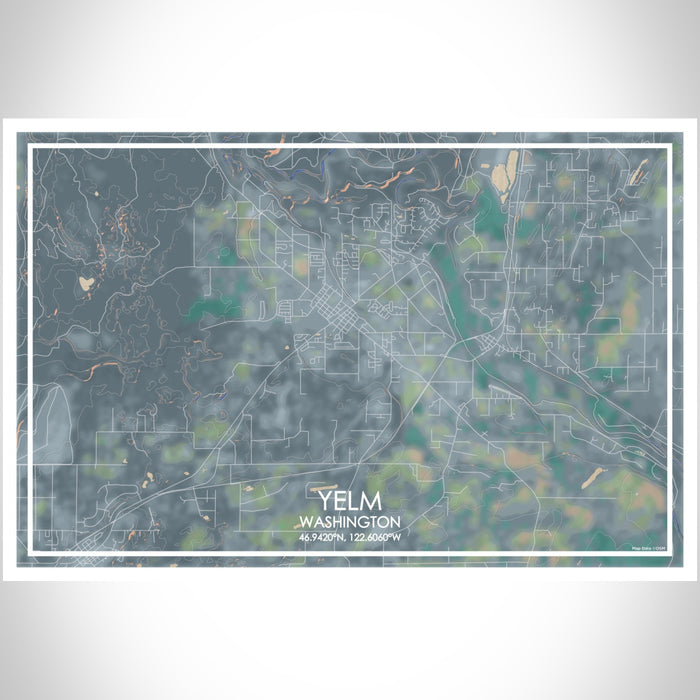 Yelm Washington Map Print Landscape Orientation in Afternoon Style With Shaded Background