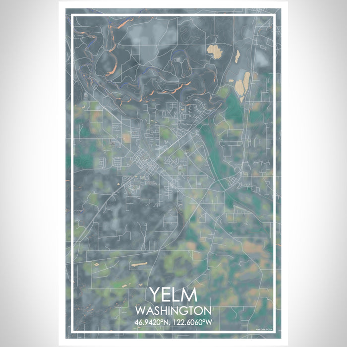 Yelm Washington Map Print Portrait Orientation in Afternoon Style With Shaded Background
