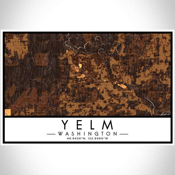 Yelm Washington Map Print Landscape Orientation in Ember Style With Shaded Background