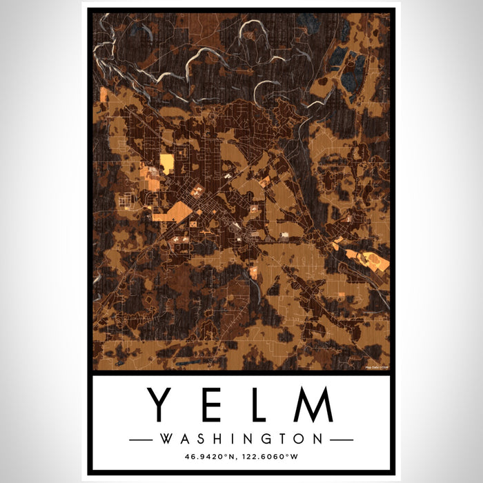 Yelm Washington Map Print Portrait Orientation in Ember Style With Shaded Background