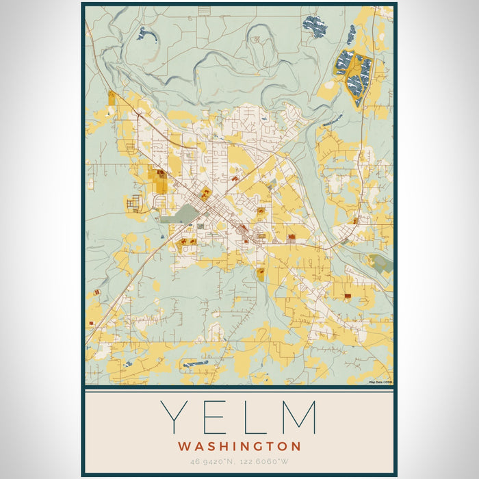 Yelm Washington Map Print Portrait Orientation in Woodblock Style With Shaded Background