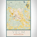 Yelm Washington Map Print Portrait Orientation in Woodblock Style With Shaded Background