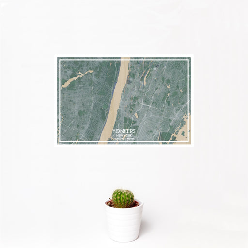 12x18 Yonkers New York Map Print Landscape Orientation in Afternoon Style With Small Cactus Plant in White Planter