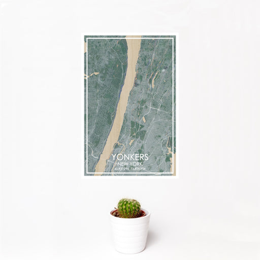 12x18 Yonkers New York Map Print Portrait Orientation in Afternoon Style With Small Cactus Plant in White Planter