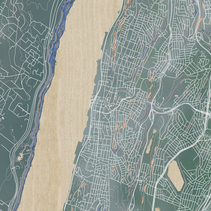 Yonkers New York Map Print in Afternoon Style Zoomed In Close Up Showing Details