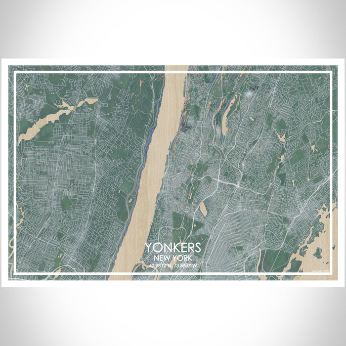 Yonkers New York Map Print Landscape Orientation in Afternoon Style With Shaded Background