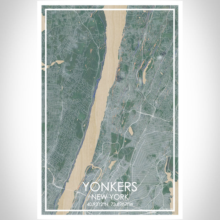 Yonkers New York Map Print Portrait Orientation in Afternoon Style With Shaded Background