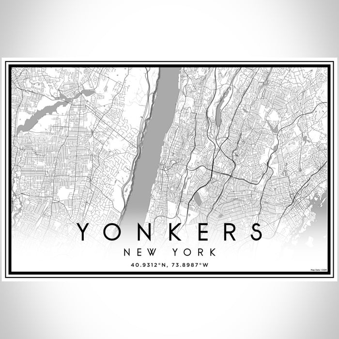 Yonkers New York Map Print Landscape Orientation in Classic Style With Shaded Background