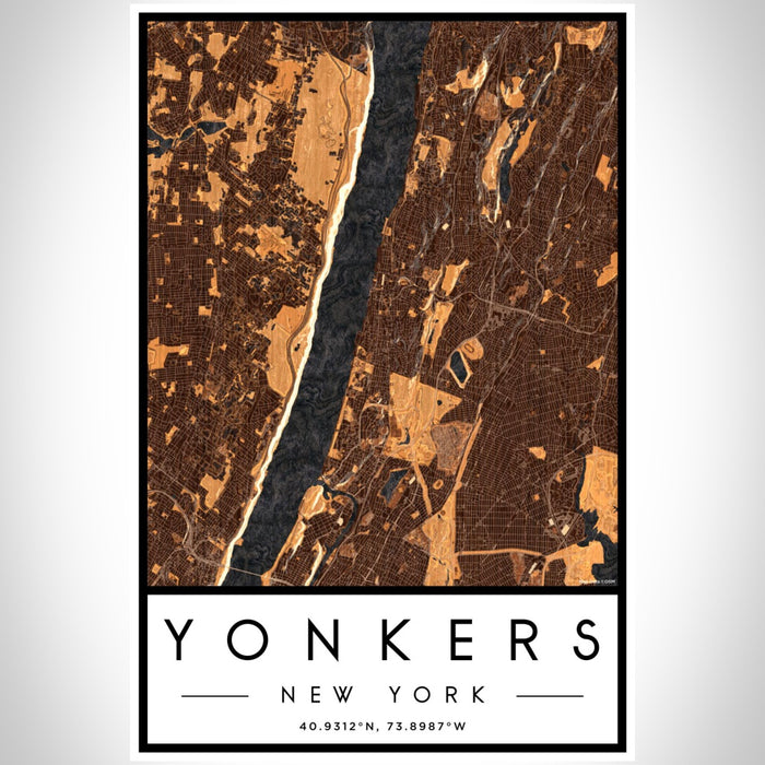 Yonkers New York Map Print Portrait Orientation in Ember Style With Shaded Background