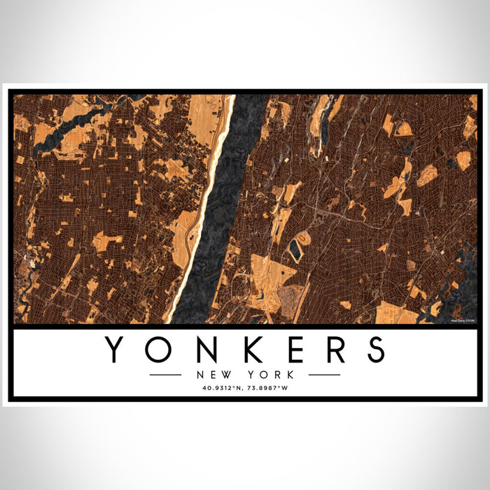 Yonkers New York Map Print Landscape Orientation in Ember Style With Shaded Background