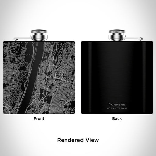 Rendered View of Yonkers New York Map Engraving on 6oz Stainless Steel Flask in Black