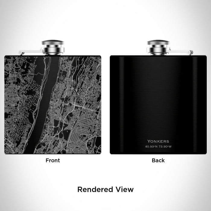 Rendered View of Yonkers New York Map Engraving on 6oz Stainless Steel Flask in Black