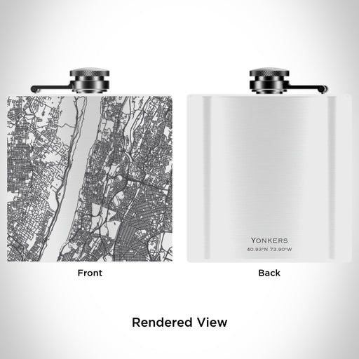 Rendered View of Yonkers New York Map Engraving on 6oz Stainless Steel Flask in White