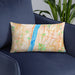 Custom Yonkers New York Map Throw Pillow in Watercolor on Blue Colored Chair