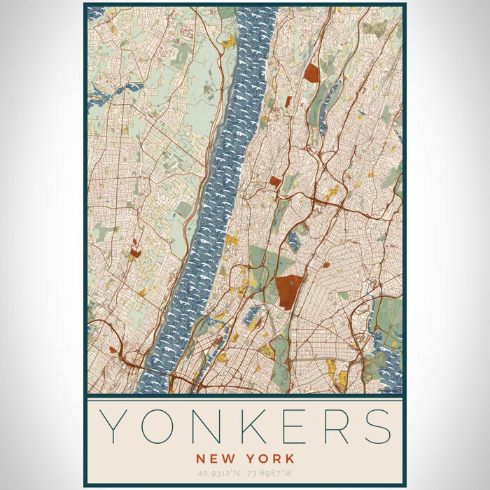 Yonkers New York Map Print Portrait Orientation in Woodblock Style With Shaded Background